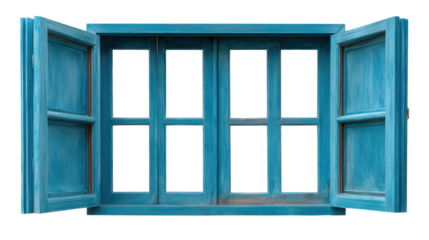 Open Window of Tranquility: Capturing an intimate architectural detail, this image showcases a turquoise-hued window with its panels wide open, revealing a view of boundless light and space.