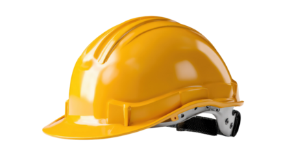 Safety First: A pristine, golden-yellow safety helmet, essential for construction and industry professionals. It's a symbol of protection, embodying diligence and the importance of worker safety.
