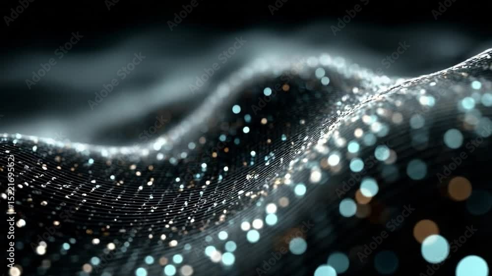 Poster Abstract Glittering Surface:  A mesmerizing close-up of an abstract, dark surface shimmering with countless tiny, sparkling lights, creating a sense of depth and ethereal beauty.