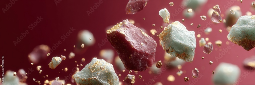 Aufkleber Dynamic airborne ice pellets shattering mid-fall during intense hailstorm against atmospheric backdrop for meteorological and extreme weather documentation