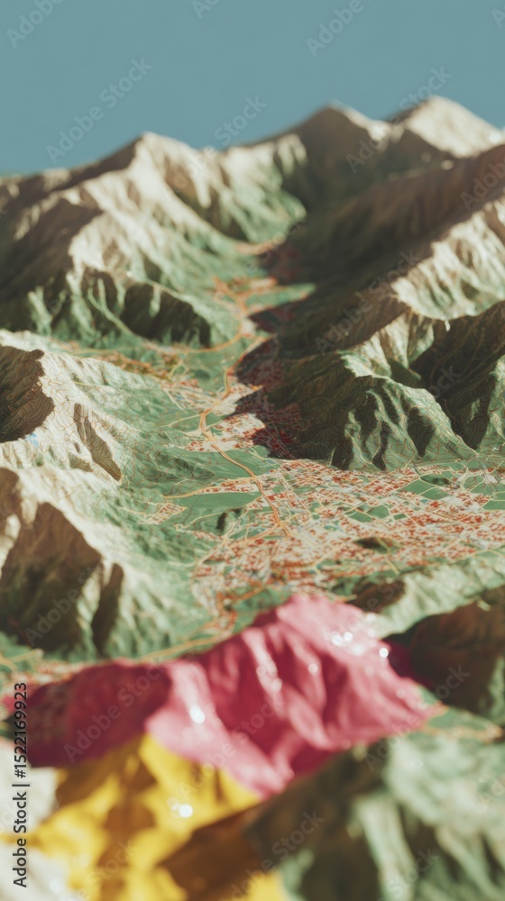 Aufkleber topographic landscape model with urban development and elevation contours for advanced geospatial an
