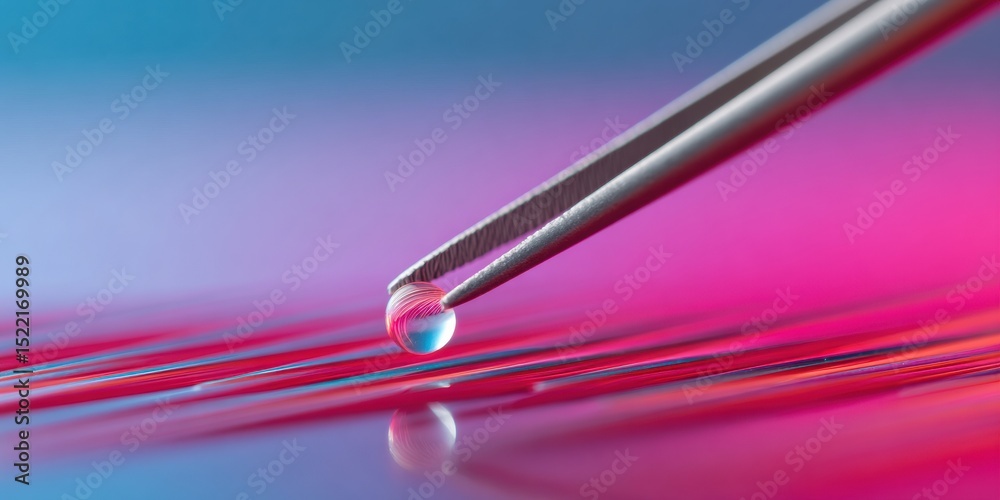 Aufkleber precision tweezers holding hair strand with dna droplet in forensic lab for genetic testing and fami
