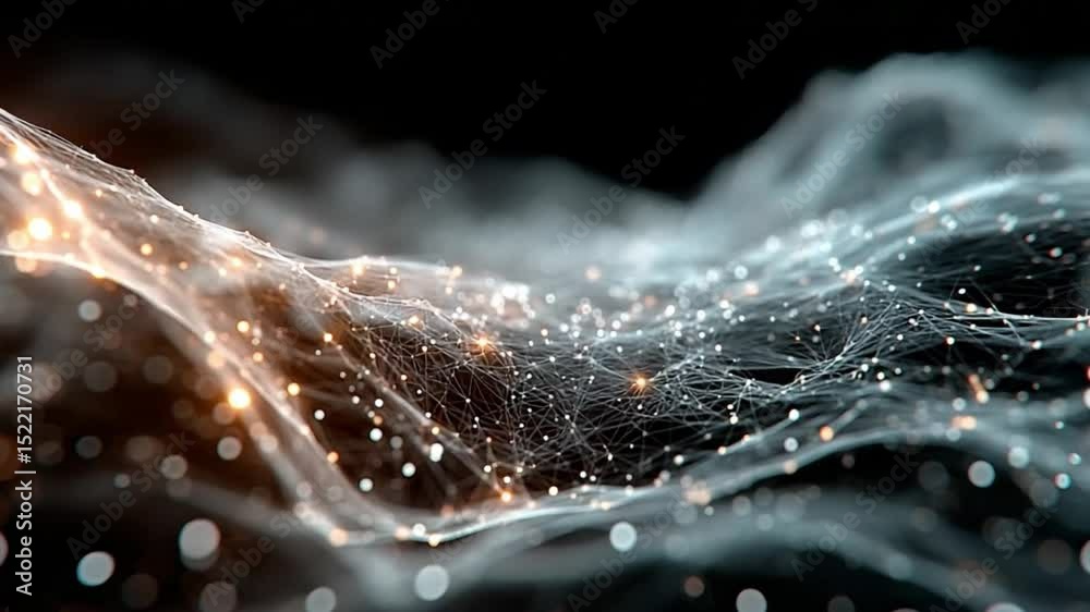 Fototapete Abstract Energy Flow: An ethereal display of interconnected particles and luminous lines in a mesmerizing flow of abstract energy. The image is an artistic representation of interconnectedness, data.