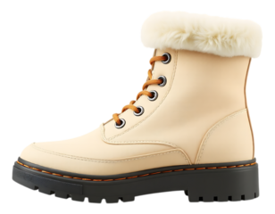 Beige winter boots with fur trim and lace-up design