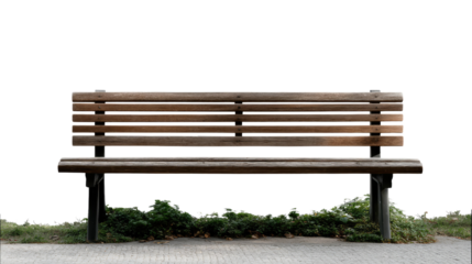 Park Bench Serenity: A classic wooden park bench sits peacefully, inviting a moment of pause and reflection amid nature, symbolizing rest and tranquility.