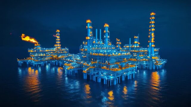 Offshore Oil Platform at Night: A Stunning View of Industrial Might