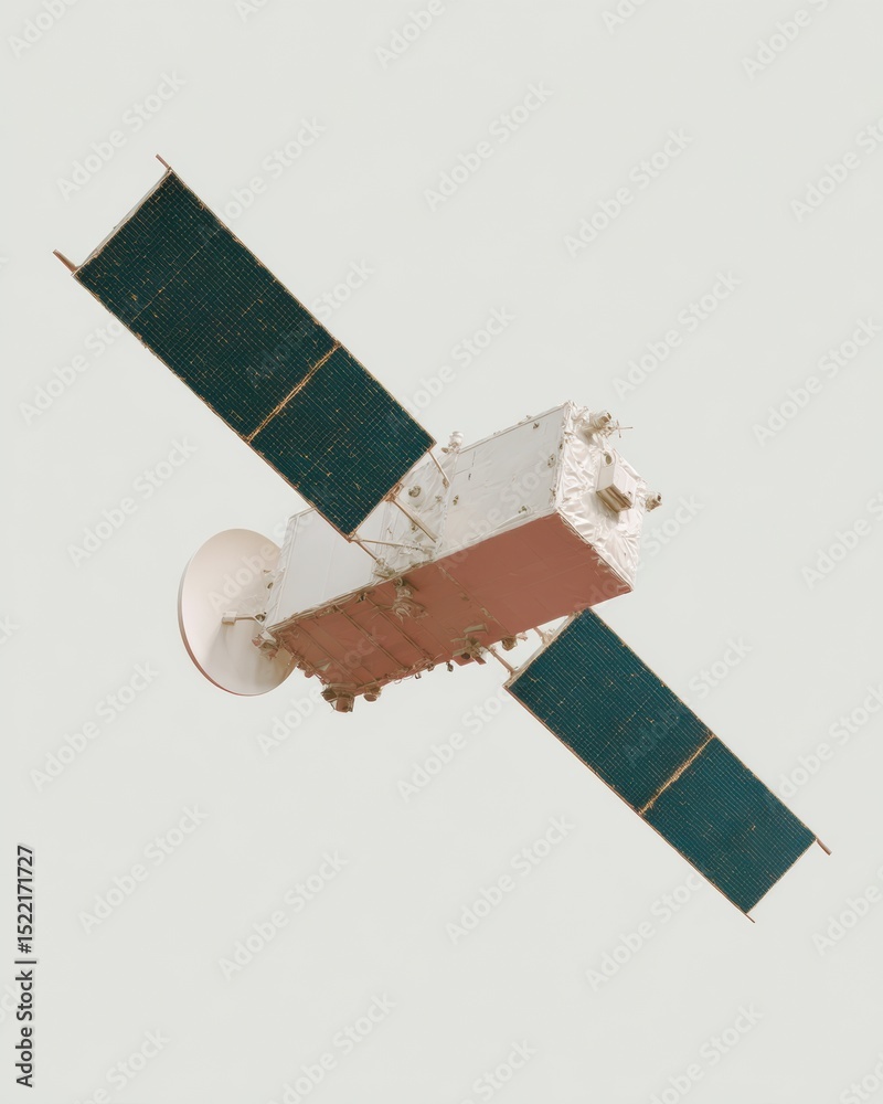 Poster Modern Space Satellite with Extended Solar Panels and Communication Arrays Representing Advanced Orbital Technology and Global Connectivity in Aerospace