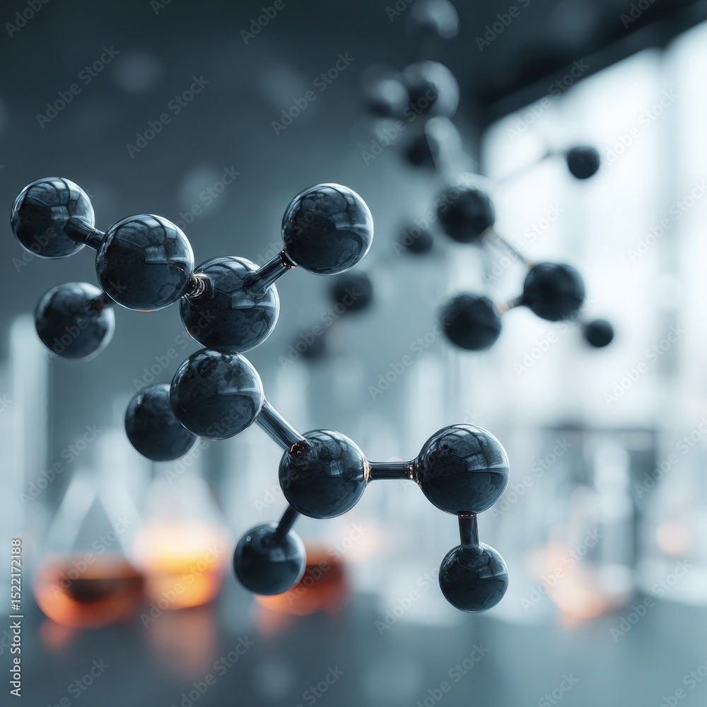 Poster futuristic molecular structure model in laboratory setting for personalized medicine and targeted dr