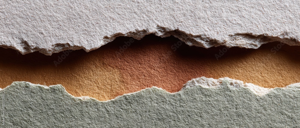 Poster Torn Notebook Paper Edge with Natural Fiber Texture and Jagged Rips for Communication Design Highlighting Interrupted Messages and Fragmented Information