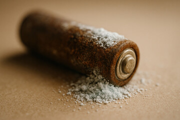 Corroded Alkaline Battery Leak Macro with Warm Nostalgic Tone