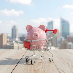 small piggy bank inside a shopping cart, symbolizing personal savings decisions.