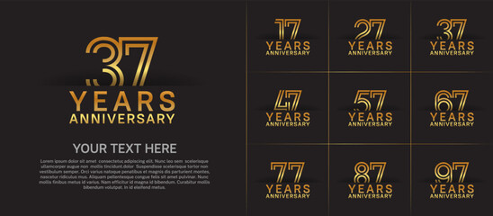 Anniversary logo set with double line number style. golden color can be use for special moment