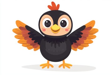 Fototapeta premium Cute Cartoon Bird with Outstretched Wings and Happy Expression