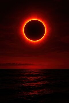Fototapeta Eclipse over dark ocean