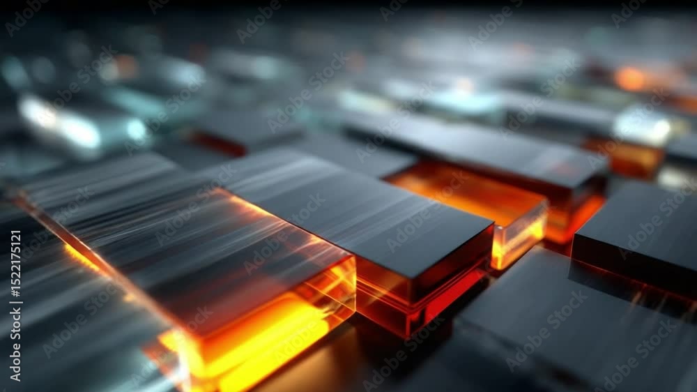 Poster illuminated technology: an abstract digital landscape of interconnected components glows with dynami