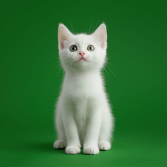 cute white cat on a green background