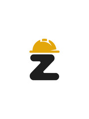 Letter Z Logo with Yellow Construction Helmet, Bold and modern logo of the letter Z topped with a yellow hard hat, symbolizing construction, safety, and industrial branding themes.

