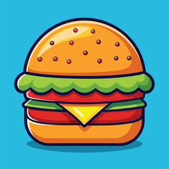 Cheeseburger Cartoon Icon Illustration – Flat Vector Food Concept Isolated
