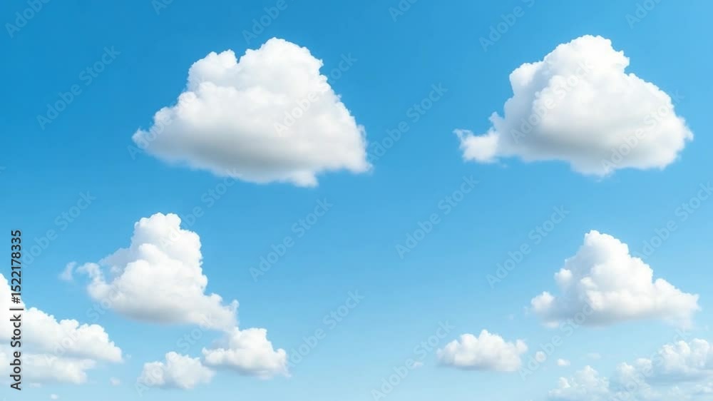 Poster cloudscape: a serene vista of a vivid, clear blue sky adorned with fluffy, white clouds. it's a visu