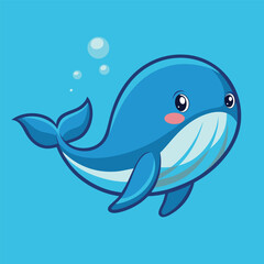 Cute Whale Swimming – Flat Cartoon Vector Icon Illustration of Animal and Ocean Nature Concept Isolated
