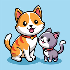 Cute Cat Playing with Dog – Cartoon Vector Icon Illustration, Animal Nature Concept Isolated Flat
