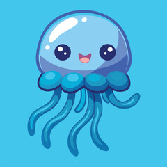 Cute Jellyfish Swimming – Cartoon Vector Icon Illustration, Animal Nature Concept Isolated Flat

