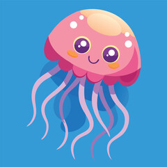 Cute Jellyfish Swimming – Cartoon Vector Icon Illustration, Animal Nature Concept Isolated Flat
