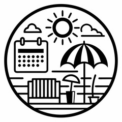 Vacation Icon Set &ndash; Summer Holiday, Calendar, Pool, Sun, Umbrella Vector