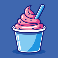 Colorful Cartoon Ice Cream Cup with Spoon – Cute Dessert Illustration
