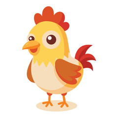 Cute Chicken Standing – Flat Cartoon Vector Icon Illustration of Animal and Nature Concept Isolated
