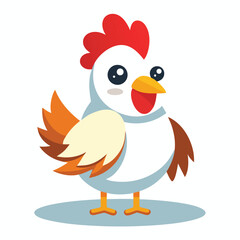 Cute Chicken Standing – Flat Cartoon Vector Icon Illustration of Animal and Nature Concept Isolated
