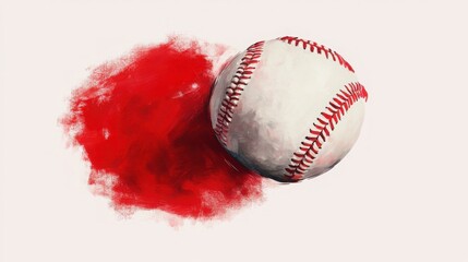 Artistic Baseball Illustration with Red Brush Stroke Background Design