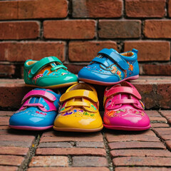 baby shoes on a wooden background