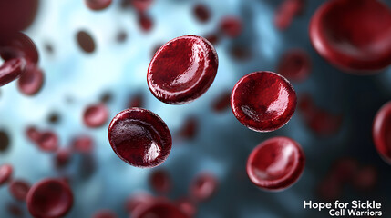 Close-up illustration of red blood cells, highlighting both normal and sickle shapes, with a focus on sickle cell disease awareness.