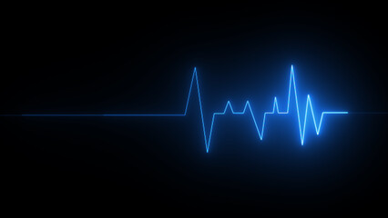 Heart beat line illustration. Abstract neon heartbeat signal icon. Electrocardiogram. Pulse, heart rhythm, heartbeat cardiogram, line icon on black background.