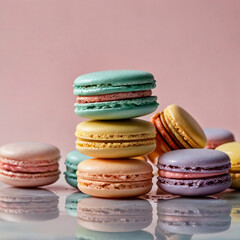 Fototapeta premium colorful macaroons on wooden table