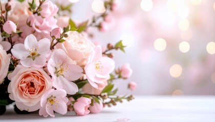 Pastel Pink Roses and Blossoms Bouquet