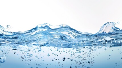 Dynamic Ethereal: Energetic Water Splashing on Pure White Background &ndash; Glistening Droplets, Translucent Waves, Explosive Splashes, and Liquid Motion in High-Speed Photography for Advertising Campaigns