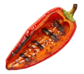 Top view of grilled red bell pepper isolated on a transparent background