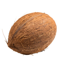 A whole brown coconut isolated on a transparent background
