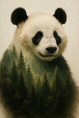 Naklejka premium Panda forest double exposure art