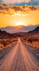 Naklejka premium Desert highway sunset