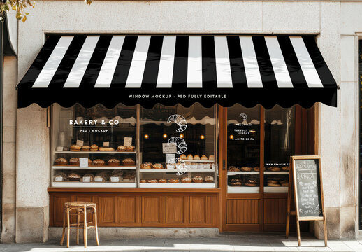 Front View of Bakery Storefront Window Mockup