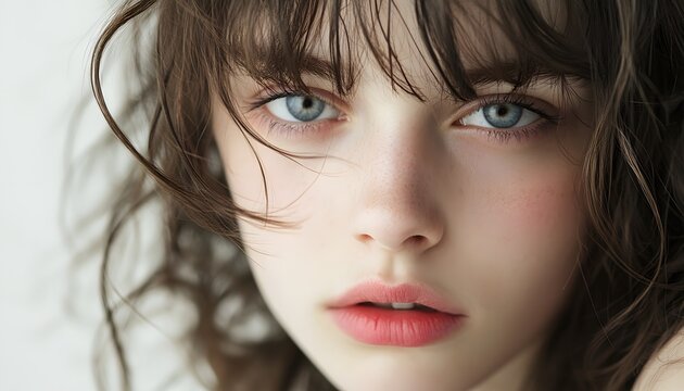 Close-up portrait of a young woman with expressive eyes.