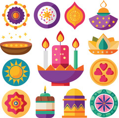 Adobe Illustrator Artwork Beautiful Indian women in saris (Indian traditional wear) decorating Rangoli with oil Lamps (Diya) sitting at the entrance of a temple in a Palace
