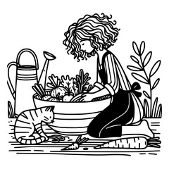 "Cute Curly-Haired Girl activities– Coloring Book Page for Kids"