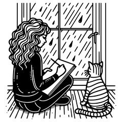 "Cute Curly-Haired Girl activities– Coloring Book Page for Kids"