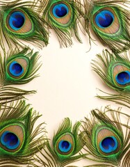 Obraz premium hand painted peacock feathers frame on elegant cream festive background
