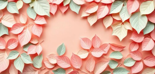 Obraz premium Intricate pastel paper cut leaves forming elegant botanical background patterns, foliage, leaves