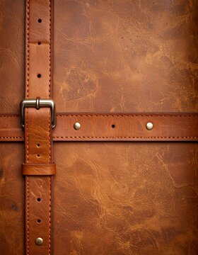 brown leather strap frame on vintage suitcase textured background